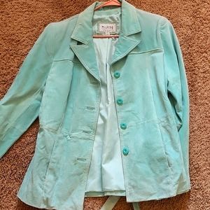 Wilson's leather suede jacket, size large, light teal/sea foam green